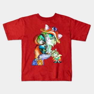 Adorable wood elf archer with magical cats Kids T-Shirt